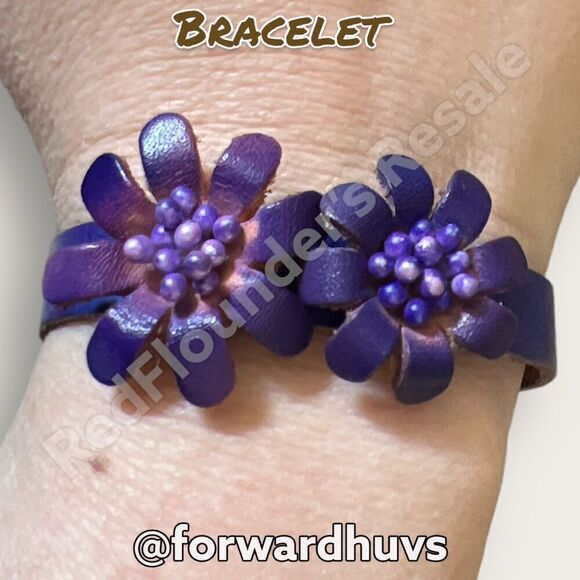 Bundle Sale 3 for $15 | Floral Purple Leather | Snap Bracelet - Picture 3 of 10